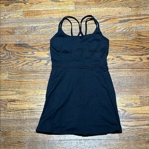 Black Strappy Athletic Tank Bodysuit /Dress built in bra, shorts, and pockets